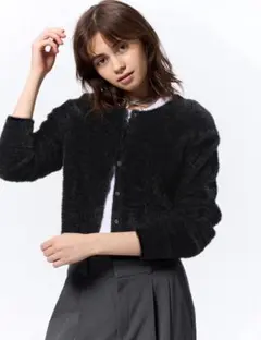 【GU】シャイニークルーネックカーディガン ブラック M / 0340