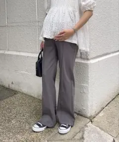 【新品未使用】マタニティ スラックス センタープレス グレー FREEサイズ