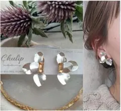 1084-a＊マットシルバー オレンジ ビジュー メタル ニュアンスフラワー