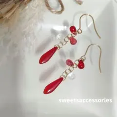 No.51　赤のピアス　ハンドメイドピアスイヤリング　パーティアクセサリー