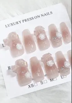 【600円〜】ネイルチップ 薔薇ネイル リボン ガーリー 量産型 ワンホン風