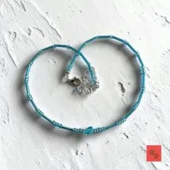 0353 ハンドメイド ビーズ チョーカー ネックレス ブルー系