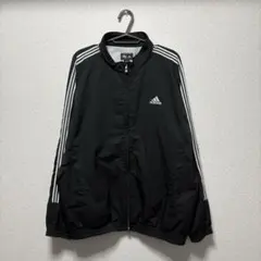 adidas ブラック ナイロンジャケット サイドライン ダブルジップ