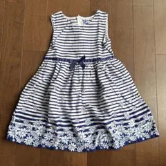 ネイビー　ストライプ　リボン　女の子　マーガレット　ノースリーブ