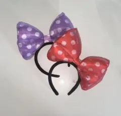 ミニー カチューシャ ビックリボン 2色セット 赤 紫 水玉