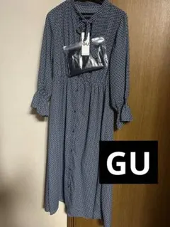 GU ドット柄 長袖 ロングワンピース S