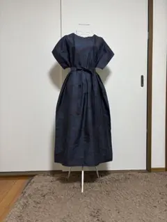 着物リメイク 大島紬(7マルキ)からピンタックの襟ギャザーワンピース(L