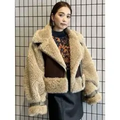 MURUA ムールア ボアスリーブ フェイクムートン ブラウン アウター