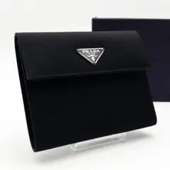 【超極美品】PRADA 三つ折り財布　テスートナイロン　三角ロゴ　黒