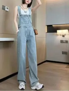 ライトブルー デニムオーバーオール