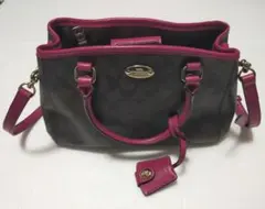 Coach コーチ シグネチャー ショルダー ハンド バッグ ブラウン ピンク