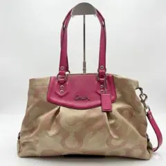 COACH コーチ 2way キャンバス トート オプアート ピンク　ショルダーのサムネイル