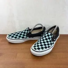 美品　バンズ　スリッポン　23.0センチ　黒×グリーン系　チェッカーボード