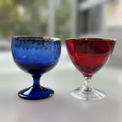 グラス2個セット　冷酒　食前酒　金縁　赤青２個セット