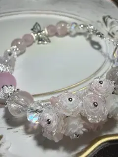春ピンクブレスレット ワイヤー仕様 蝶モチーフ