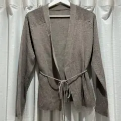 ミラオーウェン 細ベルト付きリブニットカーディガン モカ　美品