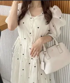 【SNSで大バズり中！】ハート刺繍羽織ワンピース　ホワイト