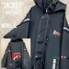 レア○90s《NBA》シカゴブルズ両面刺繍ナイロンジャケット/メンズL