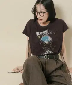 ヴィンテージグラフィックレースＴシャツ　ダークブラウン　Mサイズ