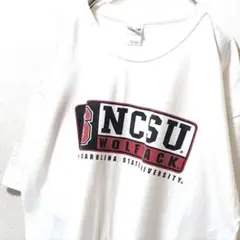 ギルダン NCSUウフルパック ロゴ Tシャツ ホワイト 白 XL 古着