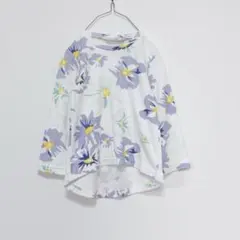 花柄 長袖ロンT トップス アシンメトリーデザイン ホワイト カットソー 100