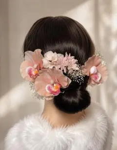 成人式　髪飾り　卒業式　結婚式　リボン　ピンク　胡蝶蘭　ヘッドドレスのサムネイル