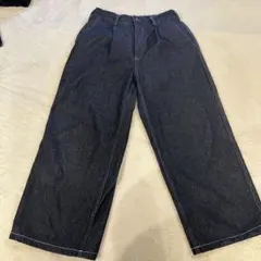 GU ジーユー タック入り ワイド デニム パンツ ジーンズ 濃紺 Mサイズ