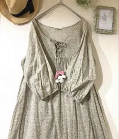 サマンサモスモス♡SM2 編み込み　花柄　ロングワンピース　ふわり　コットン