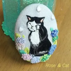 チ*ロ様 ハンドメイドミニ刺繍フレーム　雨の日の紫陽花と猫 ハンドメイドミニ刺繍フレーム 雨の日の紫陽花と猫 - メルカリ