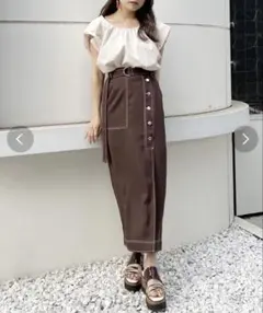 新品未使用 MURUA アシメフロントボタンスカート ブラウン ムルーア