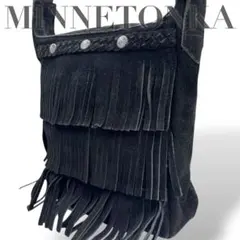 【ヴィンテージ】ミネトンカ　ショルダーバッグ　フリンジ　黒　スウェード　斜め掛け