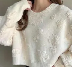 アイボリー ボア風 長袖セーター