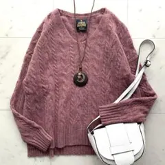 アーバンリサーチドアーズ ハミルトンウール アラン柄Vネックニットピンク