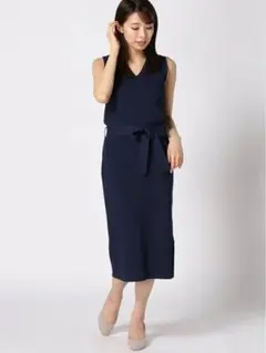 Andemiu ノースリーブ ニットワンピース ネイビー