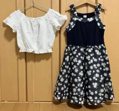 メゾピアノ140cm 2way デイジー柄ワンピースセットアップ
