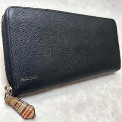 美品 ポールスミス ジップストローグレイン2 長財布 ブラック レザー 黒