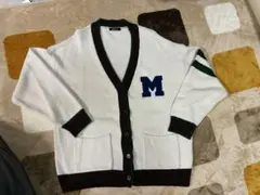 M刺繍 ホワイトカーディガン 長袖