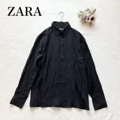 【ザラ】カジュアルシャツ（M）レギュラーカラー サイドボタン シンプル 黒 長袖