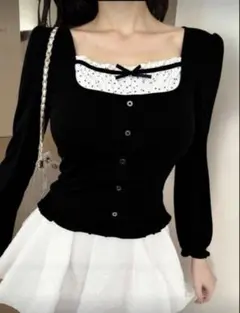 DAZY レディース カジュアル カラーブロック ボウ 半袖 Tシャツ ロンT