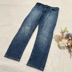 【ユニクロ】UNIQLO メンズ スリムフィットジーンズ（ダメージ） ブルー S