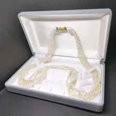 【テリ最強】本真珠 パール ロングパール 5連 ゴールド金具 未使用級