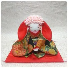 ちりめん細工 お座り花うさぎ (黒)