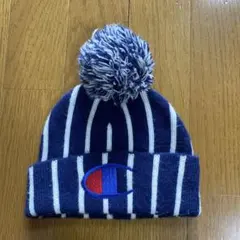 Champion ストライプ ニット帽 ポンポン付き