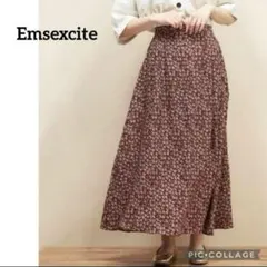 【公式サイト完売！】エムズエキサイト　ロングスカート　フレア　茶　花柄　総柄　M