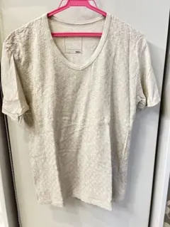 美品　SHIPS ベージュ チェック模様 Tシャツ Sサイズ　Ｖネック