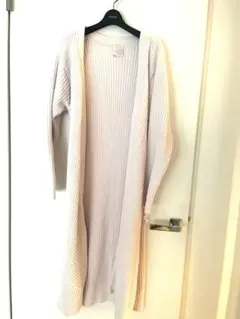 ジェラートピケ 薄いピンクのリブ編みロングカーディガン