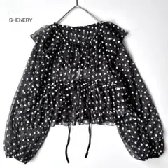 [美品]SHENERY♪フリルカラー2WAYシフォンブラウス 刺繍のサムネイル