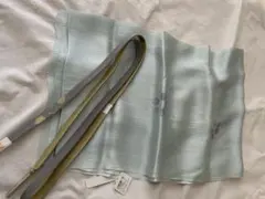 薄い水色 帯揚げ 淡いグレー ゴールド 帯締め 未使用 正絹