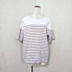 シネマクラブ　半袖ボーダーTシャツ　カットソー　ホワイト×パープル　綿100　M