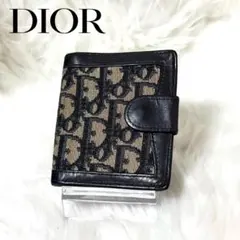【良品】Dior レザー 二つ折り財布 トロッター 型押し コンパクト ブラックのサムネイル